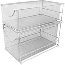 Sorbus Cabinet Organizer Drawer with Cover—Mesh Storage Organizer w/ Pull Out Drawers—Stackable, Ideal for Countertop, Cabinet, Pantry, Under the Sink, Desktop and More (Silver Bottom Drawer)