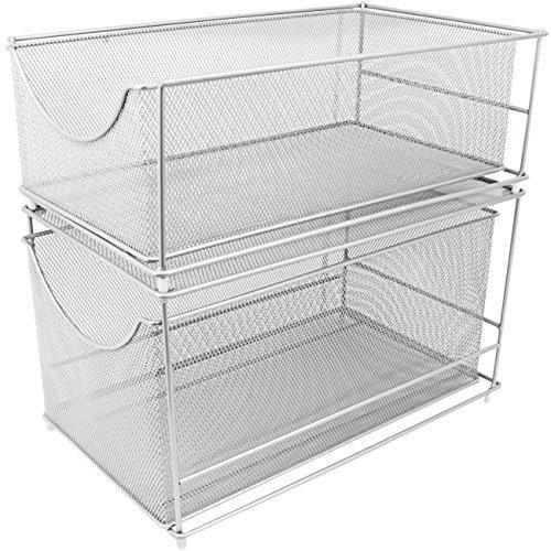 Sorbus Cabinet Organizer Drawer with Cover—Mesh Storage Organizer w/ Pull Out Drawers—Stackable, Ideal for Countertop, Cabinet, Pantry, Under the Sink, Desktop and More (Silver Bottom Drawer)