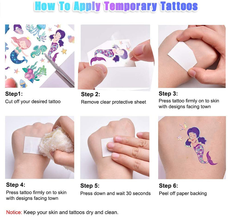 TMCCE Mermaid Party Supplies Mermaid Tattoos For Kids-Mermaid Birthday Party Favors-4 Sheet Glitter More Than 32 Styles Mermaid Tail Tattoos Party Decoration