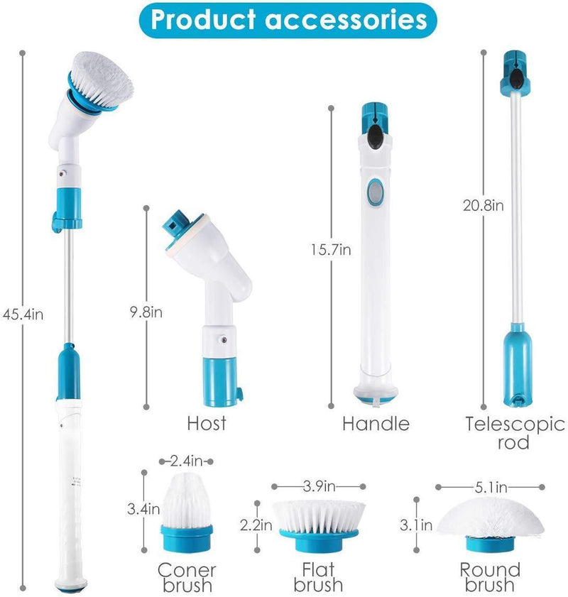 Spin Scrubber, 360 Cordless Tub and Tile Scrubber, Multi-Purpose Power Surface Cleaner with 3 Replaceable Cleaning Scrubber Brush Heads, 1 Extension Arm and Adapter