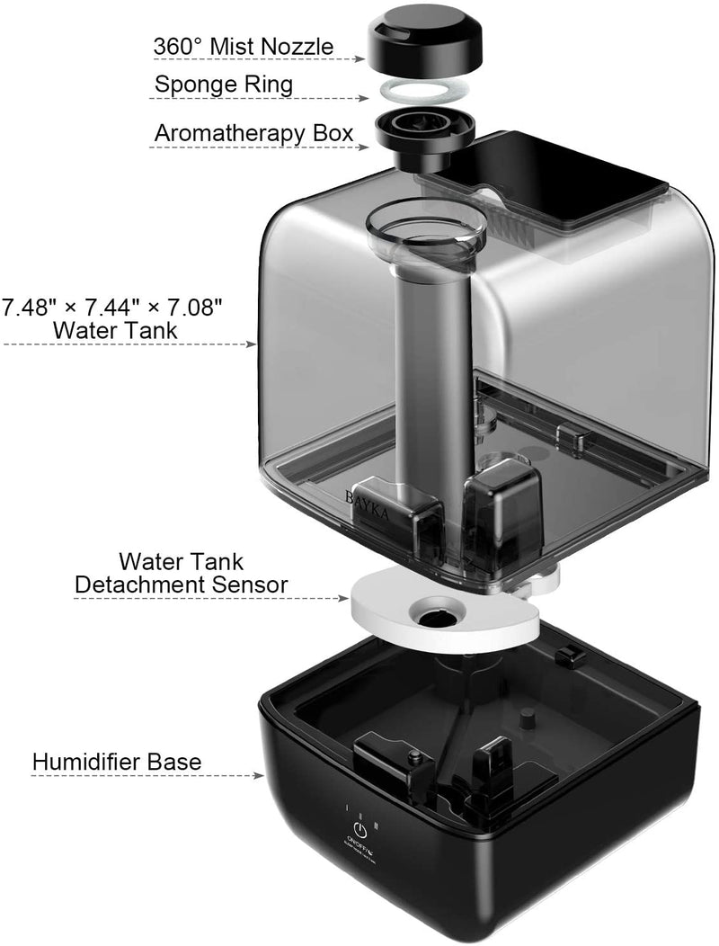 BAYKA Cool Mist Humidifier, 4L Top Fill Ultrasonic Desk Humidifier for bedroom, Portable Essential Oil Humidifiers with Adjustable Mist Output, Works Up to 28 Hours, Auto Shut-off