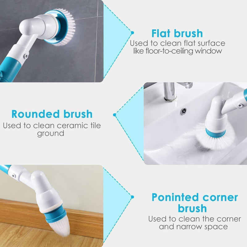 Spin Scrubber, 360 Cordless Tub and Tile Scrubber, Multi-Purpose Power Surface Cleaner with 3 Replaceable Cleaning Scrubber Brush Heads, 1 Extension Arm and Adapter