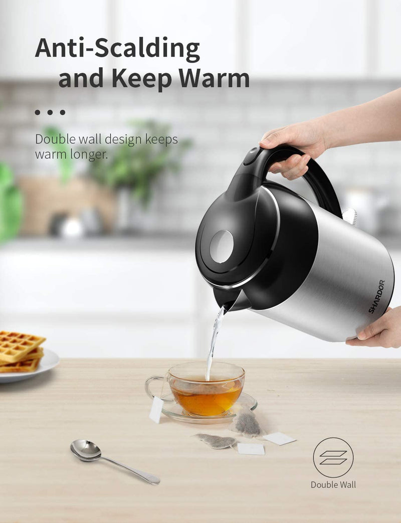 SHARDOR Electric Tea Kettle 1.7L Stainless Steel, Water Boiler & Heater with Auto-Shutoff and Boil-Dry Protection