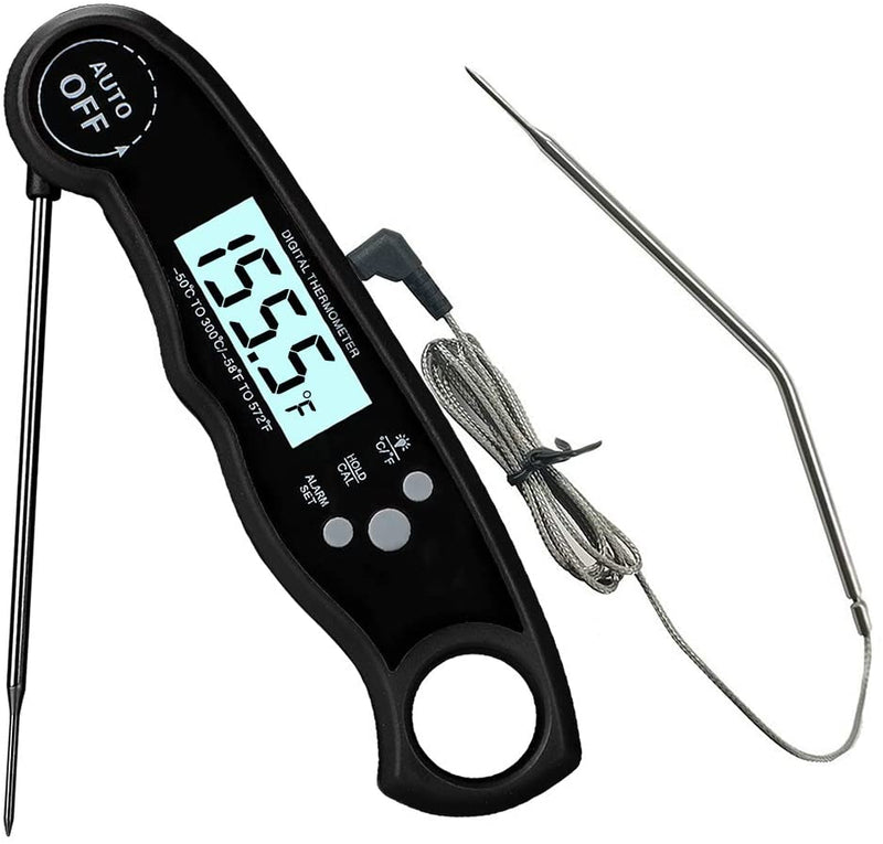 A ALPS Oven Safe Leave in Meat Thermometer, Dual Probe Instant Read Food Meat Thermometer Digital with Alarm Function for Cooking, BBQ, Smoker and Grill (Black)