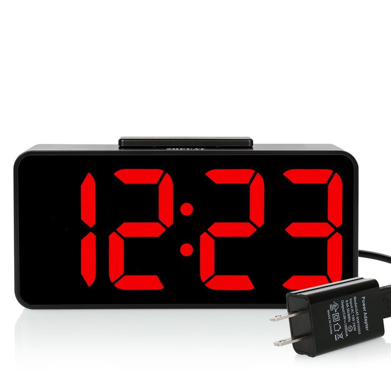 ZHPUAT Digital Alarm Clock with 8.9 Large LED Display, Dimmer, Snooze and Alarm Control Function for Bedrooms with USB Charger, Battery Backup(Red)