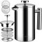 BAYKA French Press Coffee Maker, Stainless Steel 34oz Double-Wall Metal Insulated Coffee Tea Makers with 4 Level Filtration System, Rust-Free, Dishwasher Safe