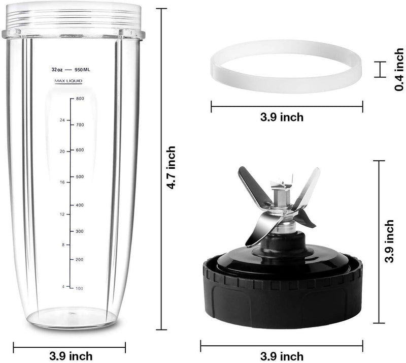 HOMENOTE Replacement Parts Compatible with Ninja Blender 7 FIN Blade & 32 oz Cup & 2 Gasket - 4 PCs Ninja Blender Parts & Accessories Compatible with Nutri Ninja Auto iQ Series