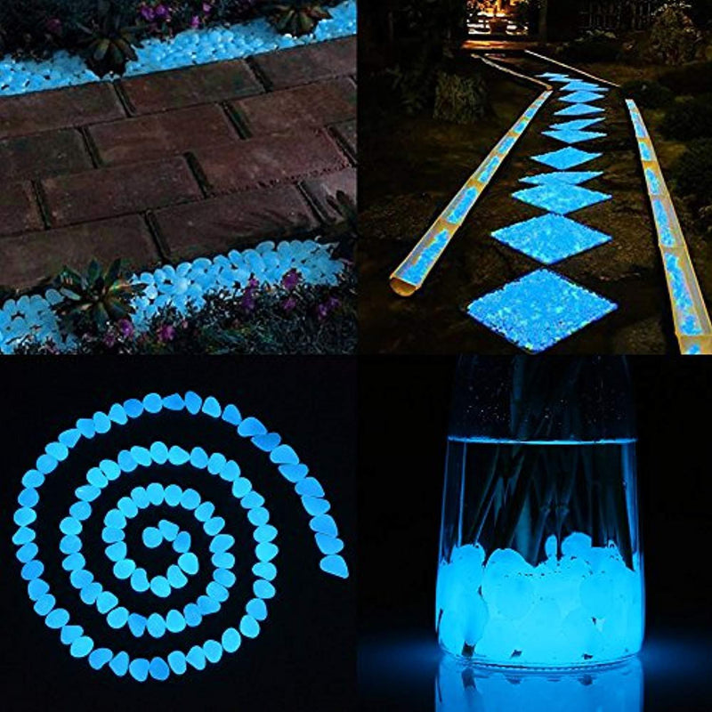 Cozzine 300 Pcs Glow in the Dark Garden Pebbles, Garden Decor Glowing Stones Luminous Rocks for Outdoor Walkway Driveway, Fish Tank Aquatium Glow Decorations (Deep Blue)