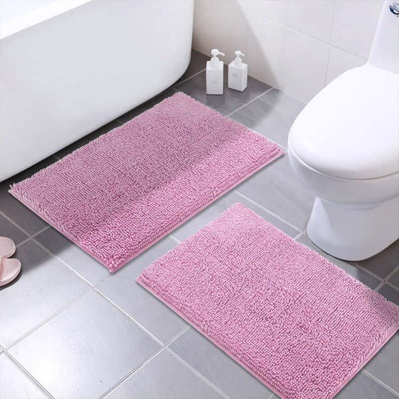 Office Marshal 16x24 Inches Non-Slip Bathroom Rug Shag Shower Mat Machine-Washable Bath Mats with Water Absorbent Soft Microfibers, 2 Pack, Black