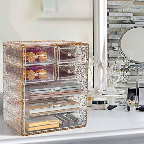 Sorbus Cosmetics Makeup and Jewelry Big Storage Display-Stylish Vanity, Bathroom Case, 4 Large, 2 Small Drawers, Clear