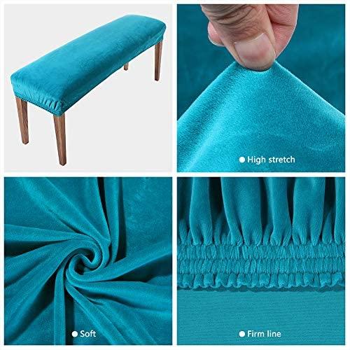 smiry Velvet Dining Room Bench Covers - Soft Stretch Spandex Upholstered Bench Slipcover Removable Washable Bench Seat Protector for Living Room, Kitchen, Bedroom (Peacock Green)