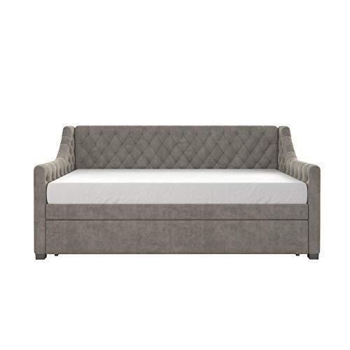 Little Seeds Ambrosia Diamond Tufted Upholstered Design Daybed and Trundle Set, Twin Size Frame, Light Grey