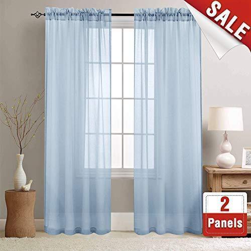 2 Panel Sheer Curtains White 84 inch Living Room Drapes Window Curtain Voile Sheers Linen Textured