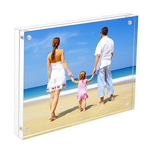 Acrylic Picture Frame 5x7", Double Sided Magnetic Photo Frames 20% Thicker Blcoks, Frameless Desktop Display Retail Gift Box Package (0.95inch, 5 Pack)