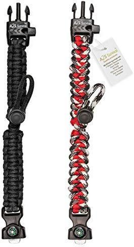 A2S Protection Paracord Bracelet K2-Peak – Survival Gear Kit with Embedded Compass, Fire Starter, Emergency Knife & Whistle EDC Hiking Gear- Camping Gear