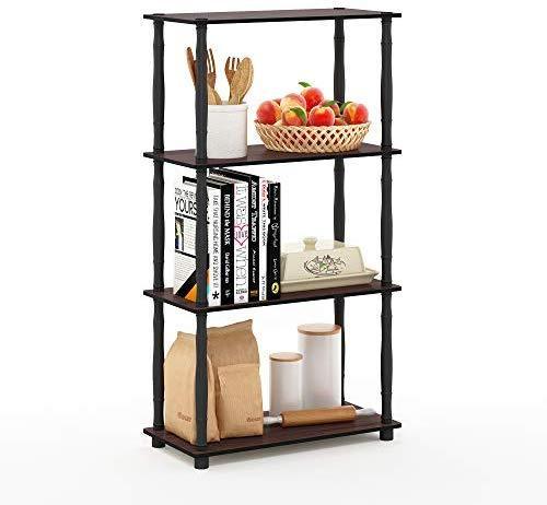 Furinno (99557BK/GY) Turn-N-Tube 4-Tier Multipurpose Shelf Display Rack - Black/Grey