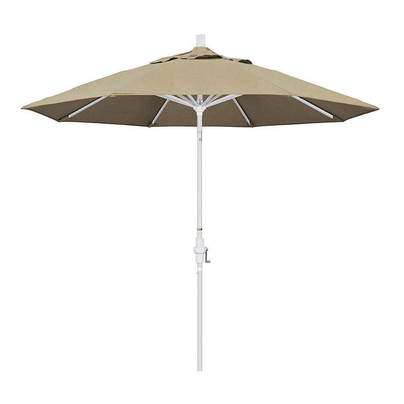 California Umbrella 9' Round Aluminum Market Umbrella, Crank Lift, Collar Tilt, White Pole, Sunbrella Pacific Blue