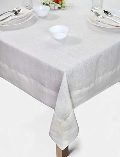 COTTON CRAFT 100% Linen Hemstitch Table Cloth - Size 60x108 Charcoal - Hand Crafted and Hand Stitched Table Cloth with Hemstitch detailing.