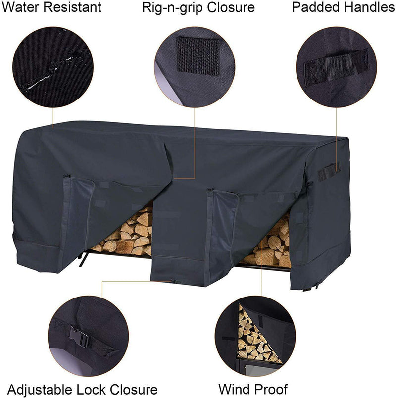 Pinty Firewood Log Rack Cover 8 Feet 600D Oxford Cloth Outdoor Use Waterproof (Rack Cover Black)