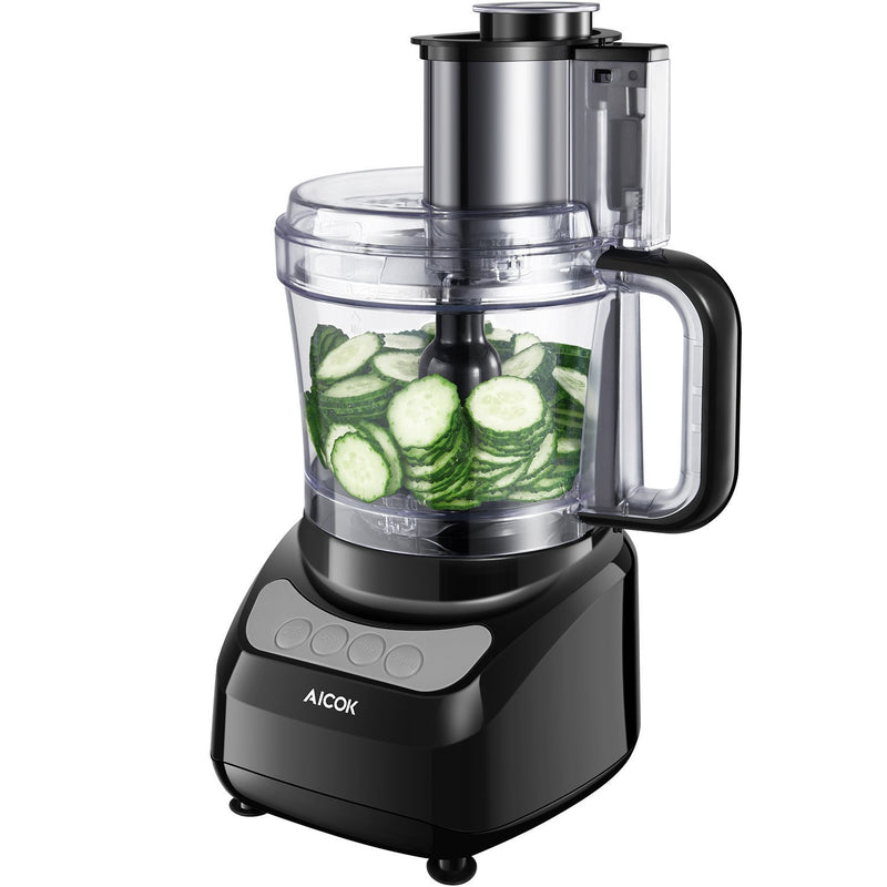 Food Processor 12-Cup, Aicok Multifunction Food processor, 1.8L, 3 Speed Options, 2 Chopping Blades & 1 Disc, Safety Interlocking Design, 500W, Black