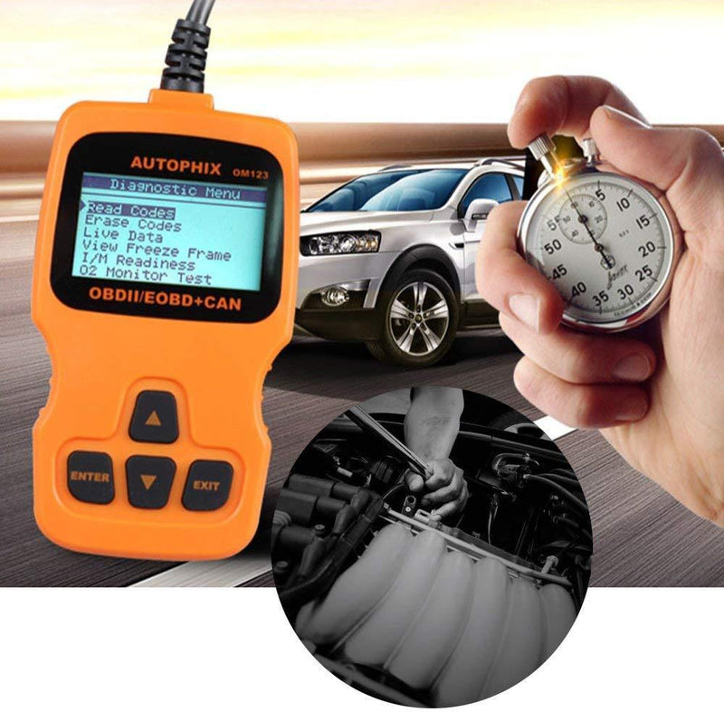 OM123 Vehicle Car Fault Code Reader - TekkPerry Mini Portable LCD OBDMATE OBDII OBD2 EOBD+CAN Scan Scanner Tool Car Vehicle Auto Engine Trouble Analyzer Tester Diagnostic Code Scanner Tool Orange