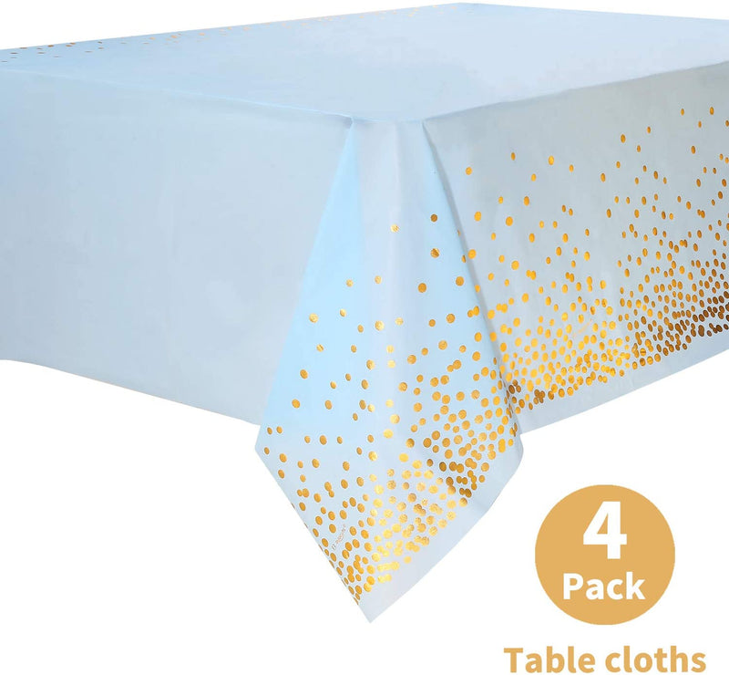 Duocute Black Disposable Party Tablecloth for Rectangle Table, Gold Stamping Dot Confetti Rectangular Plastic Table Cover, for Graduation, Birthday and Cocktail Party, 54" x 108", Pack of 4