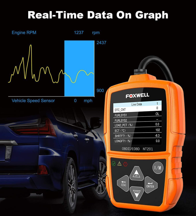 FOXWELL NT201 Auto OBD2 Scanner Check Car Engine Light Code Reader OBD II Diagnostic Scan Tool Emission Analyzer(New Version)