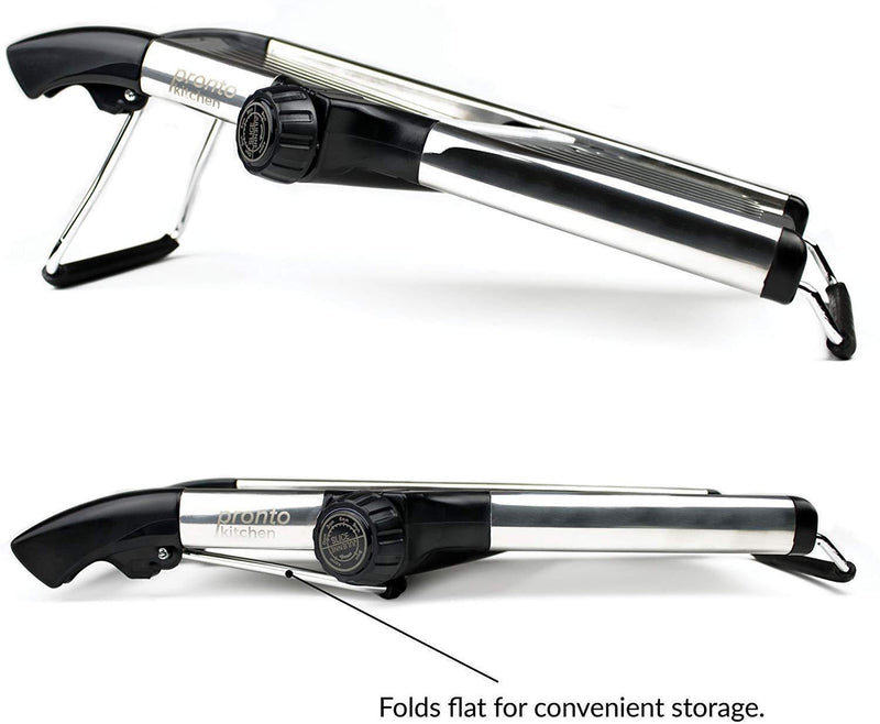 Gramercy Kitchen Co. Adjustable Stainless Steel Mandoline Food Slicer - Comes with One Pair Cut-Resistant Gloves || Vegetable Onion Potato Chip French Fry Julienne Slicer