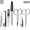 Manicure set made in Germany - 7 piece stainless steel exclusive finger & toe nail clipper set in luxury leather case, made in Solingen Germany