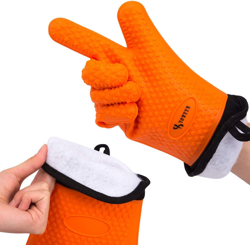 YOHEER Silicone Oven Mitts, Extra-long Quilted Cotton Lining,Heat Resistant Kitchen Potholder Gloves