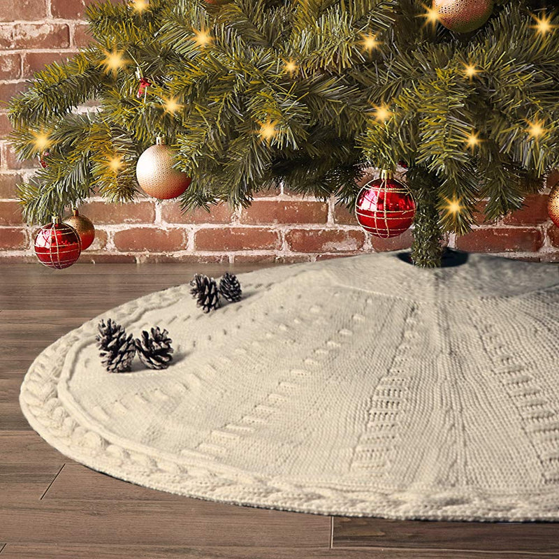 LimBridge Christmas Tree Skirt, 48 inches Diamond Knit Knitted Thick Rustic Xmas Holiday Decoration, Burgundy