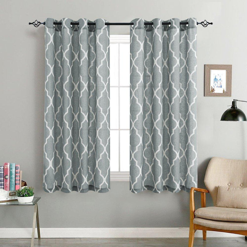 Curtains for Living Room 84 inch Grey Moroccan Tile Linen Blend Grommet Window Treatmenrt Set 2 Panels Bedroom Kitchen