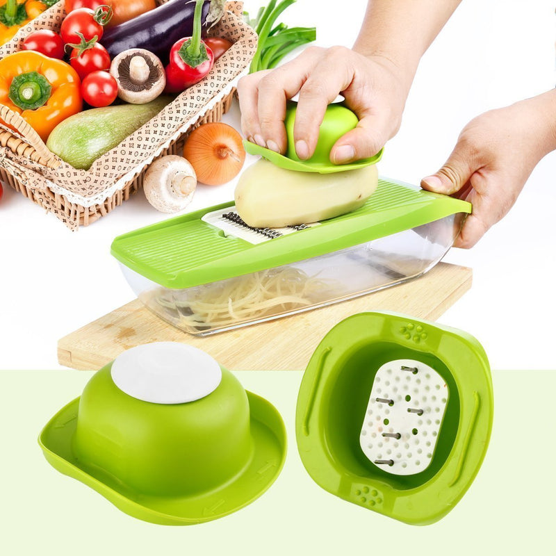 Mandoline Slicer - Premium Vegetable Potato Slicer Grater - Cutter for Tomato, Onion, Cucumber, Zucchini Pasta, Cheese - Julienne Veggie Peeler Chopper - Food Storage, 5 Blades & Hand Protector by Braviloni