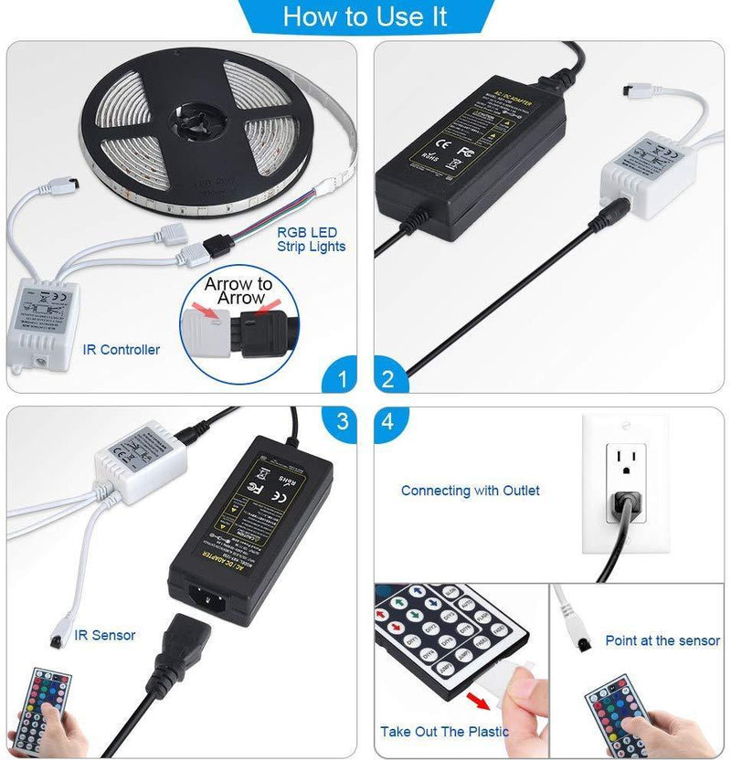 LED Strip Lights 32.8ft, ikelimus 10m RGB Waterproof Self-Adhesive Dimmable LED Light Strips 12Vdc SMD 5050 300 LEDs LED Tape Light with 44-Keys IR Remote Controller for Clubs/Homes/Hotels/Outdoor