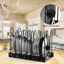 Pot Rack Organizer-Adjustable 8+ Pots and Pans Oragnizer, Kitchen Counter and Cabinet Pot Lid Holder with 3 DIY Methods (6 Hooks Included)