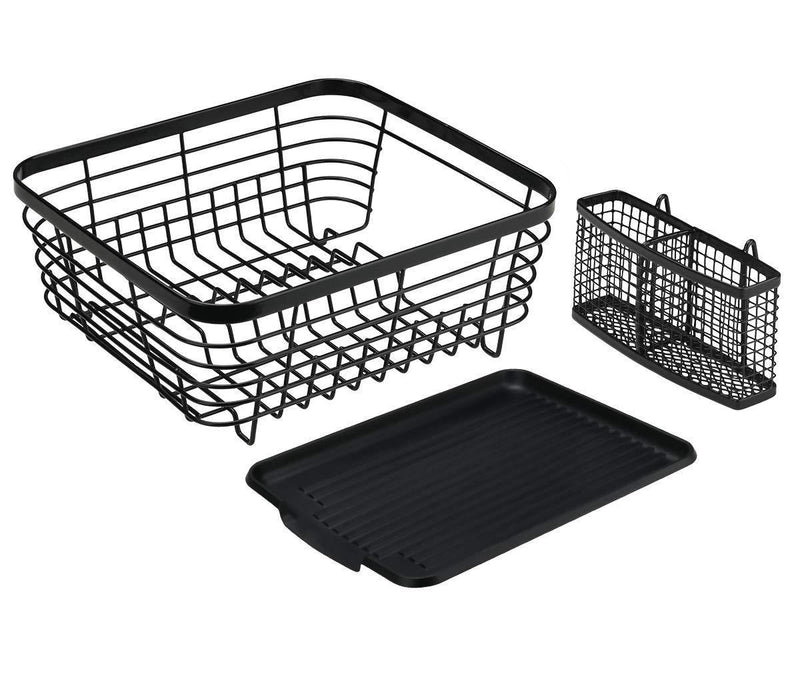 Denozer Kitchen Sink Dish Drainer Rack with Drainboard and Utensils Basket, Black