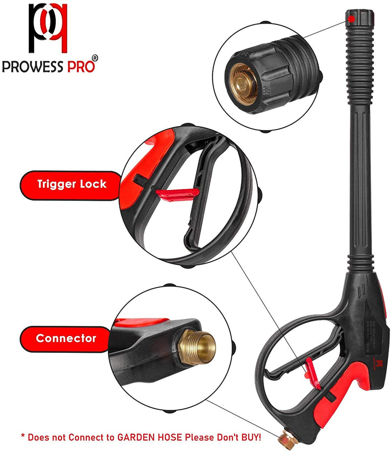 PP PROWESS PRO High Pressure Washer Gun 4000 PSI M22 x 14mm Inlet Fitting with 21 Inch Extension Wand Lance & 5 Quick Connect Nozzles