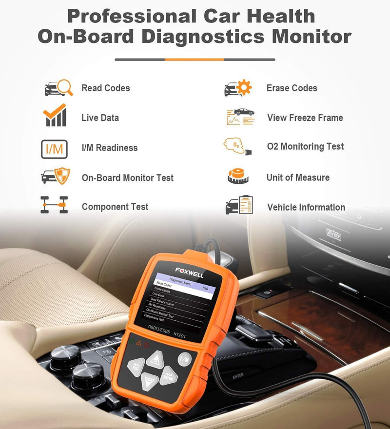 FOXWELL NT201 Auto OBD2 Scanner Check Car Engine Light Code Reader OBD II Diagnostic Scan Tool Emission Analyzer(New Version)