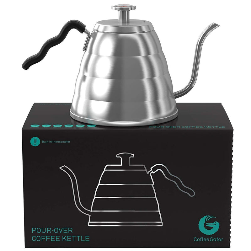 Coffee Gator Pour Over Kettle - With Gooseneck Spout and Thermometer (40floz)