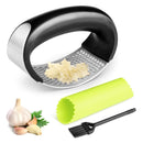 Rhodesy Garlic Press Rocker Stainless Steel Garlic Press Rocker Garlic Crusher Squeezer Slicer Mincer Chopper Kitchen Gadget with Handle