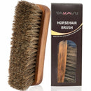 TAKAVU 6.7" Horsehair Shoe Shine Brush - 100% Soft Genuine Horse Hair Bristles - Unique Concave Design Wood Handle - Comfortable Grip, Anti Slip - for Boots, Shoes & Other Leather Care (