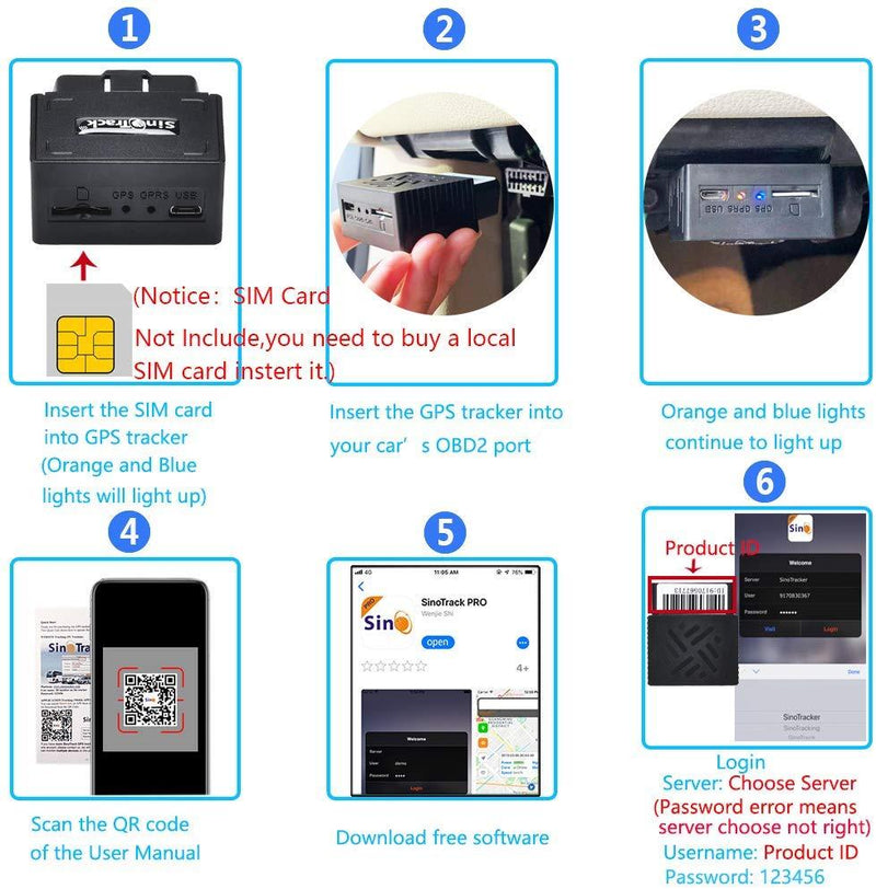 SinoTrack GPS Tracker Platform No Monthly Fee, Real-Time OBD Car GPS Tracking Device Locator, Mini OBD II Vehicle Tracker with Alert System for Car, Taxi and Truck, Support Free Platform Lifetime