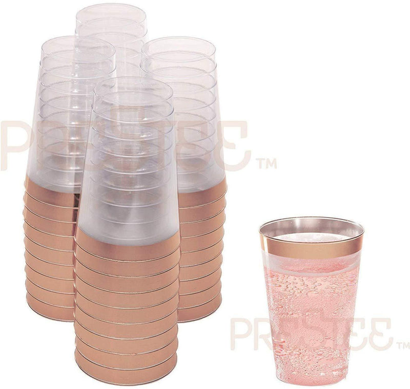 Rose Gold Plastic Cups | 12 oz. 50 Pack | Hard Clear Plastic Cups | Disposable Party Cups | Fancy Wedding Tumblers | Nice Rose Gold Rim Plastic Cups | Elegant Decoration Cups | Plastic Tumblers Bulk