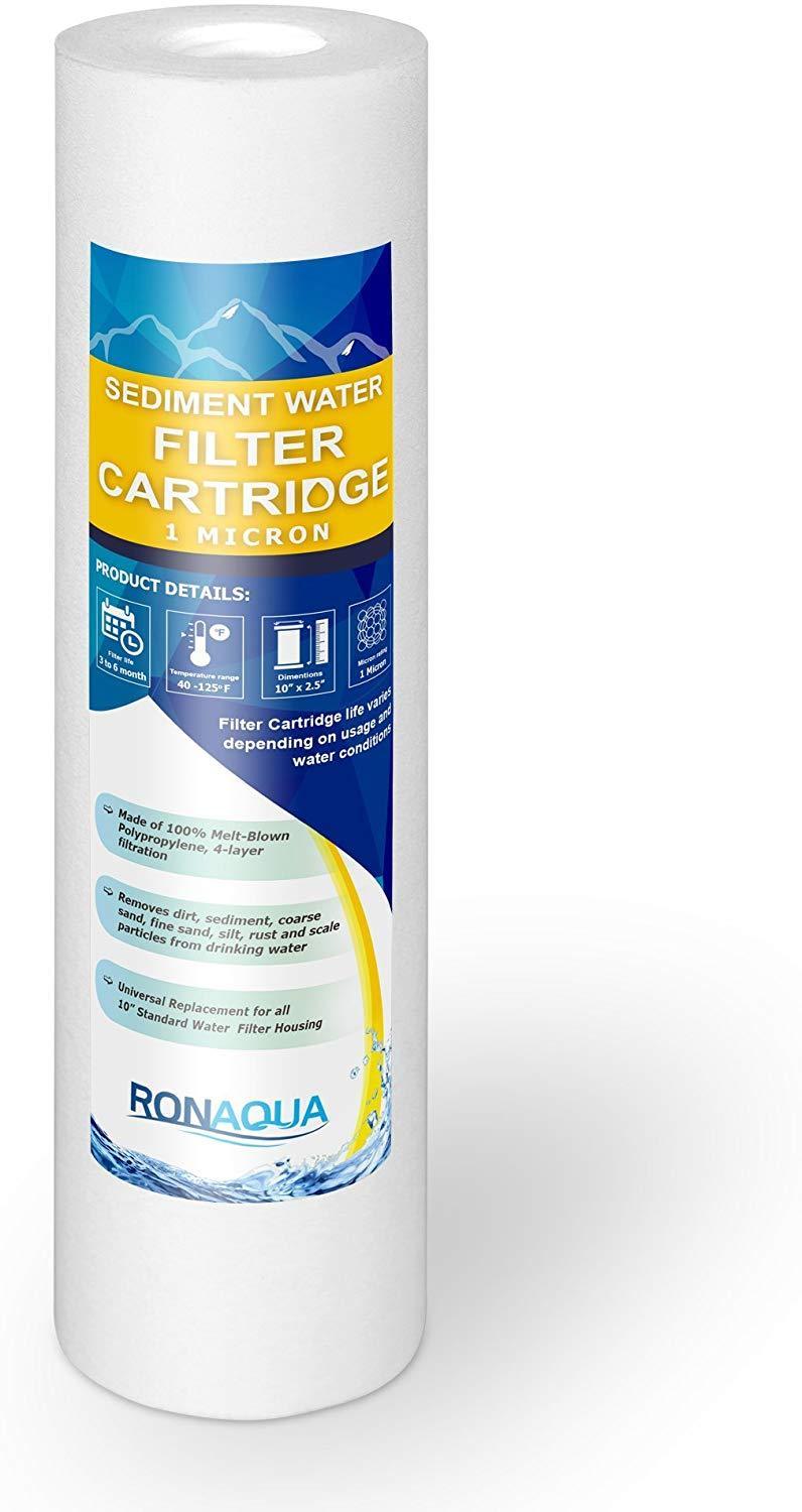 Sediment Water Filter Cartridge by Ronaqua 10"x 2.5", Four Layers of Filtration, Removes Sand, Dirt, Silt, Rust, made from Polypropylene (50 Pack, 5 Microns)