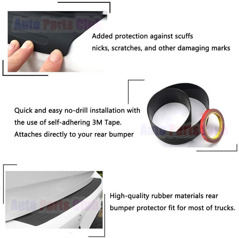 Auto Parts Club u800Rear Bumper Protector, Rear Bumper Guard/Universal Black Rubber Door Sill Guard for Car Pickup SUV Truck/Scratch-Resistant Boot Sill Protector,Easy D.I.Y. Installation(35.8 inch)