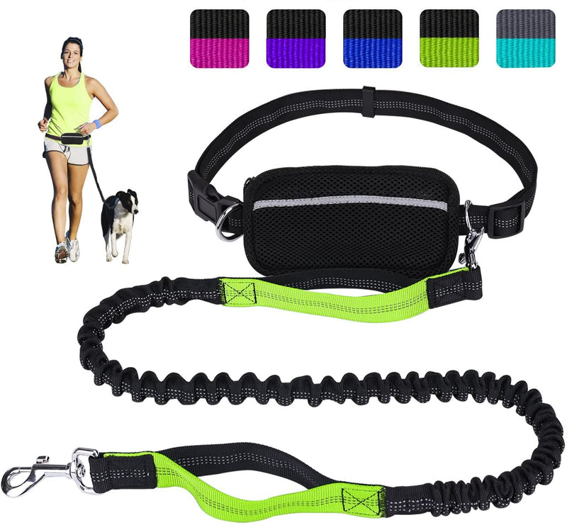 Paw Lifestyles Hands Free Dog Leash for Running Walking Training Hiking, Dual-Handle Reflective Bungee, Poop Bag Dispenser Pouch, Adjustable Waist Belt, Shock Absorbing, Ideal for Medium to Large Dogs