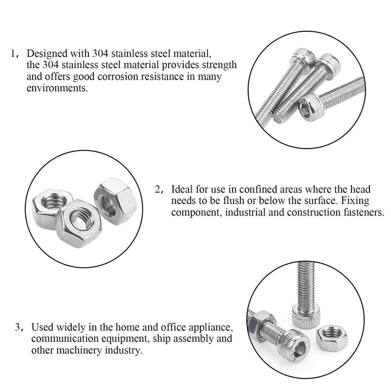 DYWISHKEY 70 Pieces M5 x 20mm/25mm/30mm/35mm/40mm Stainless Steel 304 Hex Socket Head Cap Bolts and Nuts Kit