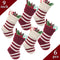 LimBridge Christmas Mini Stockings, 6 Pack 9 inches Knitted Knit Stripe Rustic Holiday Decorations, Goodie Bags for Family and Friends, Burgundy and Cream