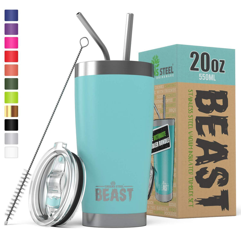 BEAST 30oz Stainless Steel Tumbler Vacuum Insulated Rambler Coffee Cup Double Wall Travel Flask Mug with Splash Proof Lid, 2 Straws, Pipe Brush & Gift Box Bundle By Greens Steel