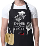 Dinner is Coming - Funny GoT House Stark Inspired Birthday Merchandise Gifts for Men, Women, Dad, Mom - Miracu Adjustable Kitchen Aprons Chef Bib for Cooking Baking Grilling BBQ - 3 Pockets, Black by Miracu